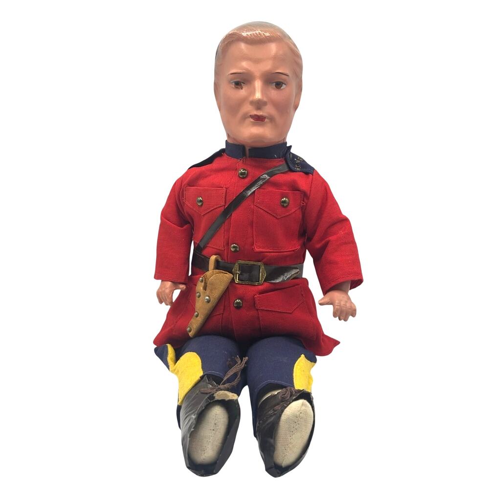 VTG Royal Canadian Mounted Policeman Doll - Reliable Co., Composition 18" - 1936